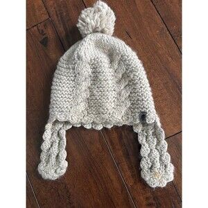 The North Face Wool Blend Hat Beanie Womens One Size Beige Cable Knit Ear Flap